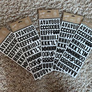 5 packages 1 inch Alphabet Stickers Black 4 sheets per package. Divoga